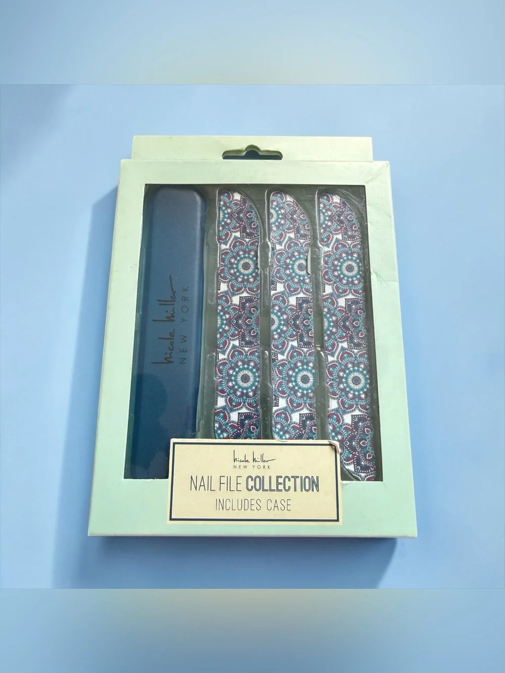 💙Nicole Miller💙3-PC Floral Medallion Nail File Collection Set with Case/NIP